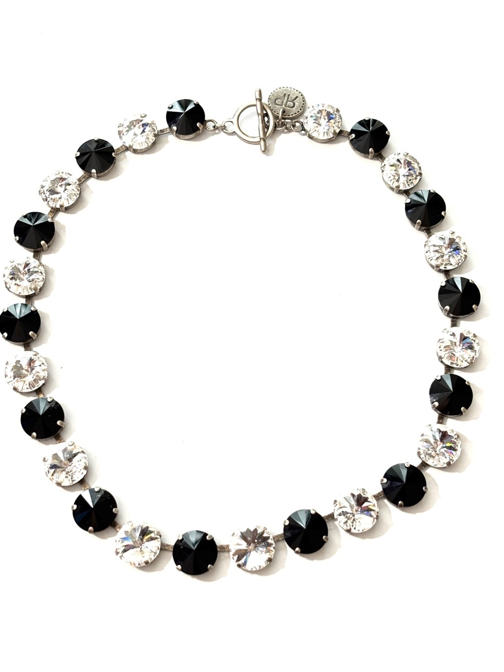 Rebekah Price Signed Black & Clear Crystal Rivoli Statement Necklace Italy